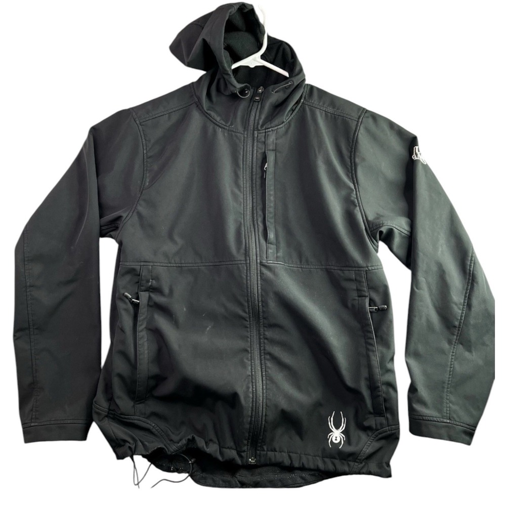 Spyder Jacket Samuel Adams Beer Softshell Men Large Black Full Zip Hooded Fleece